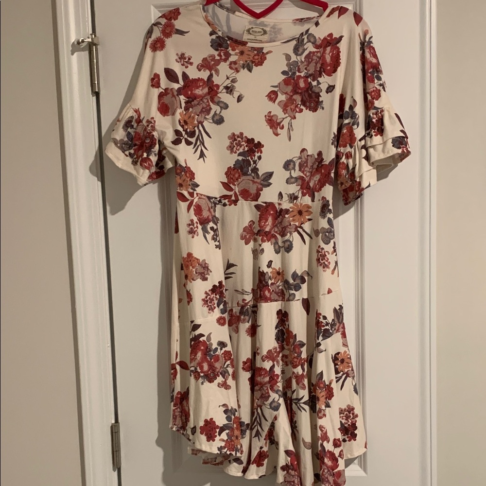 Floral Casual Dress - Cream and Red